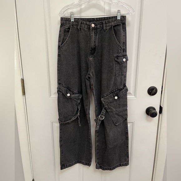 Cider baggy cargo pants strap detail black size medium - Picture 4 of 8